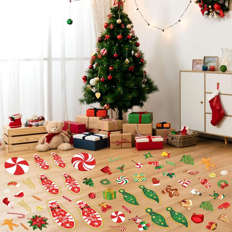 luck sea 268PCS Christmas Peppermint Floor Clings Footprints Decorations - Santa Claus/Elf/Candy/Snowman Decals Xmas Party Decor Supplies - Image 2